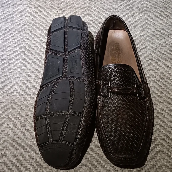 SALVATORE FERREGAMO Parigi Gancini Bit Brown Woven Driving  display picture 1